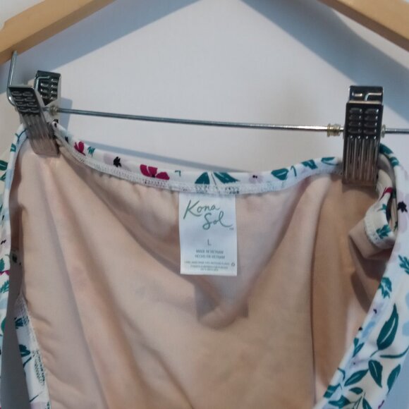 Kona Sol White Floral Tropical Hipster Bikini Bottom Medium Coverage Large 12-14 - Picture 5 of 5
